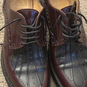 Women's Burgundy and Black Leather Flats by Angelo Scott